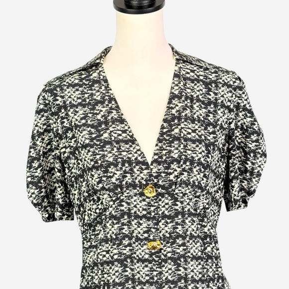 St John Jared Tweed Print Silk Shirtdress Size 4 Midi Goldtone Buttons - Picture 5 of 16